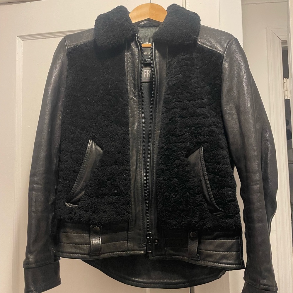 Black Leather Jacket with Fur Accents